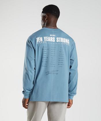 Gymshark Gs10 Year Oversized Muške Dugi Rukav Plave | HR 2657QMA